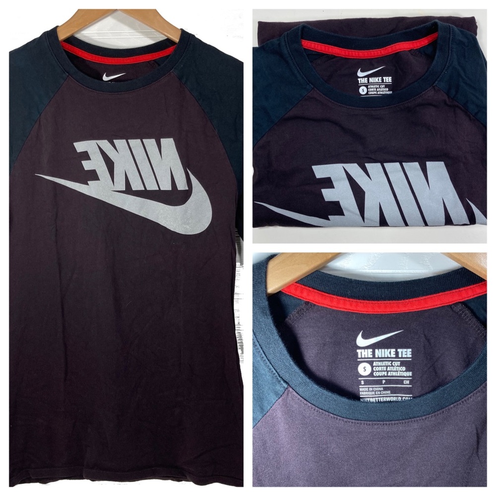 NIKE 3/4 Sleeve Tee Reverse Logo Cotton Raglan T-Shirt Men's Small